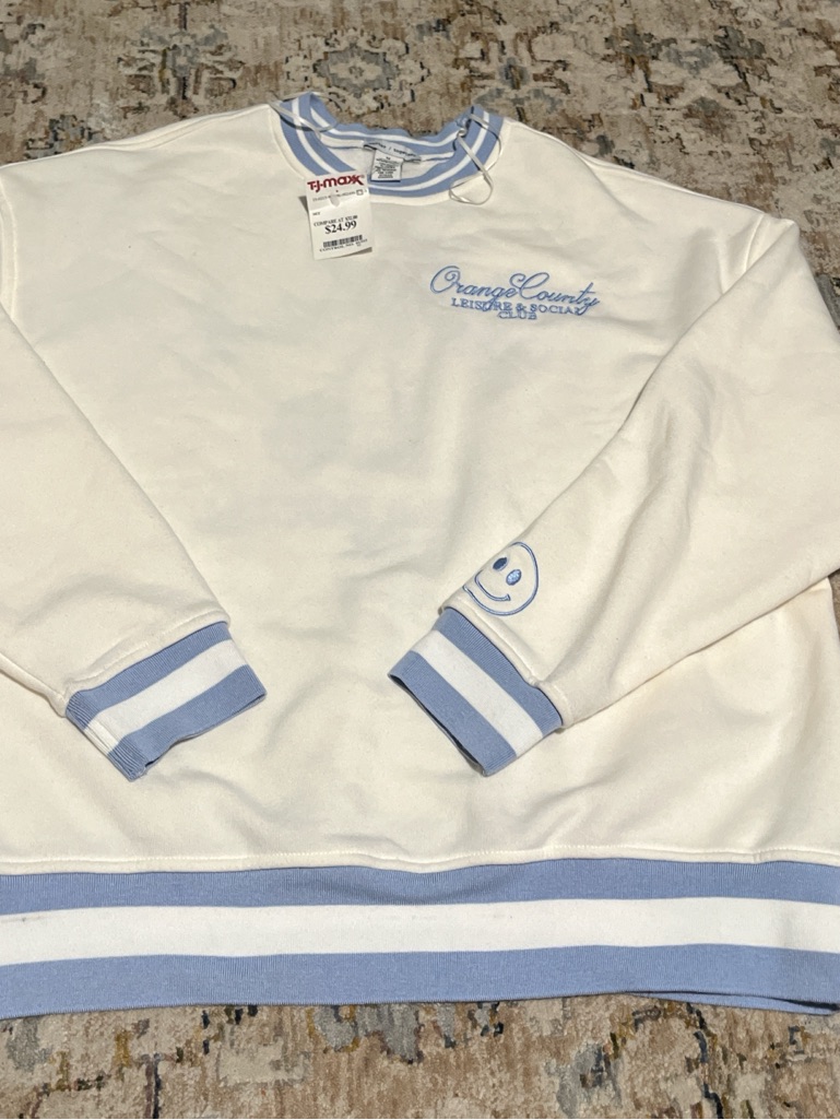 T.J.Maxx Cream And Light Blue Crewneck Sweatshirt With Graphic Back — image 2 of 4